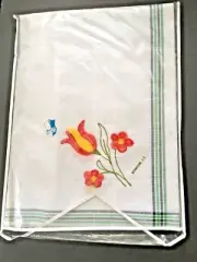 Misto Lino Table Cloth & 6 Napkins 74" x 54" Blue Green Striped Edge Embroidered