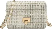 [Blisfulady] Women's Tweed Shoulder Handbag, Quilted Square Satchel, Chain Crossbody Bag, Evening Clutch Tote bag