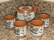 Classic Japanese Teapot and 6 Teacup Set - Bamboo Handle, Bonsai Decorations