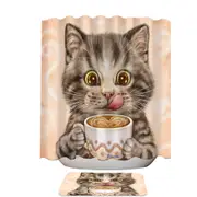 Funny Kittens Drinking Hot Chocolate Tabby Cat Shower Curtain