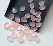 7x10mm Rose Pink Chalcedony Pear Cabochon, Rose Cut Light Pink Chalcedony