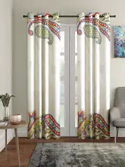 New 2 Piece Eyelet Long Door Curtain Set - 9 feet White