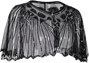 [YaptheS] Women's Shawl, Vintage 1920s Shawl with Beaded Sequin Decor, Women's 1920s Shawl Wedding Party Shawl Scarf, Evening Cape Flapper Cover Up for Cosplay Party Clothing Props