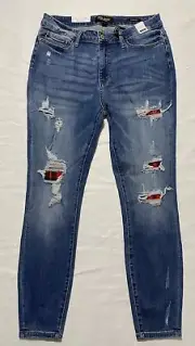 Judy Blue I'll Check You Out Plaid Jeans Size 15/32 Mid Rise Skinny Fit NWT
