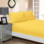 Fabric Fantastic 1000tc Ultra Soft Queen Size Bed Yellow Fitted Sheet & 2 Pillowcases Set