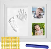 Baby Handprint and Footprint Makers Kit DIY Newborn Baby Keepsake Frame Clay Hand Print Picture Frame Foot Impression Photo Keepsake New Mom Baby Shower Gifts for Boys Girls