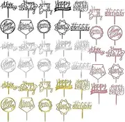40 PCS Happy Birthday Cake Topper Acrylic Birthday Cupcake Topper Cake Pick Decorations for Birthday Party Cake Desserts Pastries 10 Styles 4 Colors