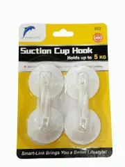 SMARTLINK 4X4 Pack Heavy Duty Suction Cup Hooks - Plastic, No Drilling, Holds Up to 5kg