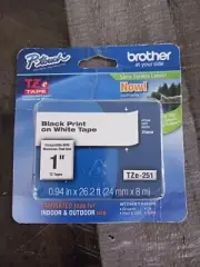 Label Tape for Brother P-Touch 1"/24mm TZe-251 Black Print on White Tape