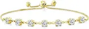 [Gem Stone King] 18K Yellow Gold Plated Silver White Moissanite Infinity Tennis Bracelet For Women 2.31 Cttw, Gemstone Birthstone, Round 4.5MM, Fully Adjustable Up to 9 Inch, Sterling Silver, moissanite