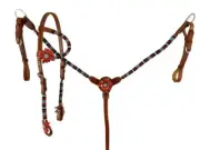 Aztec Beaded with 3D Flowers One Ear Headstall & Breast Collar Set & Reins NEW