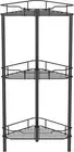 3-Tier Floor Standing Metal Shower Caddy, Shower Corner Shelf Organizer w/ Hooks
