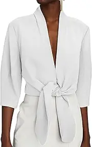 [Famulily] Deep V Neck Bolero Cardigans for Women UK 3/4 Sleeve Tie Front Cropped Blouse Shrug Tops