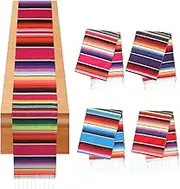 SAVITA 4pcs Mexican Table Runners, Cotton Mexican Striped Tablecloth Mexican Decorations for Mexican Party Wedding Festival Outdoor Table