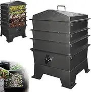 Garden Compost Bin,4-Tray Worm Composter,Farm Compost Bins with Air Holes,Large Composter Recycling Storage, Food Waste,Composter Kitchen Bin,for Garden and Vermiculture, Sustainable Design