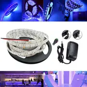 5M UV SMD2835 395-405NM Purple 300 LED Waterproof Strip Light + DC Connector + Power Supply 12V 7757 US PLUG