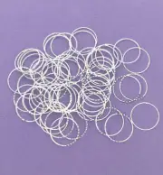 20 Linking Rings Brass Silver Tone Circle Connector Textured Design - FD381