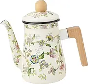 PHENOFICE Capacity Enamel Teapot with Wooden Handle High Temperature Resistant Home Tea Kettle for Loose Leaf Tea and Hot Liquids Easy to Clean and Pour for Kitchen Use