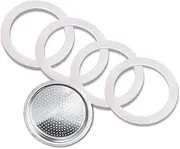 5Pcs Silicone Gasket Seal Ring Replacement Washer and Filters,Replacement Spare Food Grade Silicone (Better Than Rubber) Gasket Seal Ring for Moka Express DAMA Espresso Bialetti Etc (6 Cups)