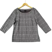 Talbots Classic Houndstooth Pullover Top Pearl Buttons Size Large