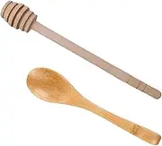 PMTFUMY 2PCS Wooden Honey Dipper & Spoon Set, 6-Inch Long Handle Honey Sticks for Jar Dispensing, Tea, Coffee, and Kitchen Use