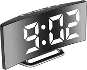 Derkiewn Digital Silent Non-Ticking Alarm Clock for Bedrooms, 7''Large LED Mirror Screen, 2 Brightness Mode, 12/24H, Temperature, Date, Night Light, Snooze, USB Charging and Battery Powered (White)