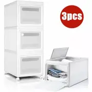 3 Pack Storage Bins with Lids Stackable Plastic Organizer with Wheels