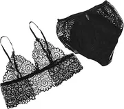 [Ipetboom] 1Set Lace Underwear for Women and Skin Friendly Nightwear Elegant Lace Design for Sleepwear Honeymoon and Special Occasions Black