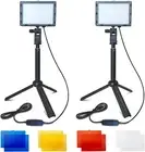 LED Video Lighting Kit, 2-Pack, Portable, Adjustable Low Angle, USB Powered, Des