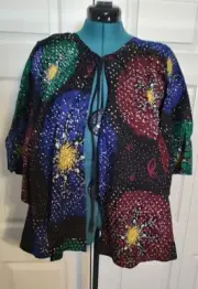 African Ankara Top flutter sleeve cotton embellished shawl blouse size 10