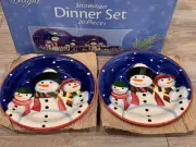 2 DINNER PLATES Spirits Bright - EHI - SNOWMEN 10.5” Christmas Snowman