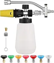 1/4" Foam Cannon Dual Connector, Dual-Head Foam Sprayer for Car Washing and Cleaning Accessory, Foam Cannon for Pressure Washer with 7 Power Washer Sprayer Nozzles