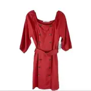 NEW Just Fab orange linen coastal button boho belted cottagecore dress medium