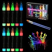 Roizefar Fabric Paint, 10 Colors Glow in the Dark Paint, 3D Permanent Acrylic Textile Paint (20 ml/0.68 oz), Neon Craft Painting Fabric Paint for Clothes, Canvas, T-Shirt, Ideal for Art Supplies and DIY Decoration