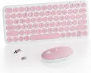 ✨ Cloud-W Mini Wireless Keyboard & Mouse Combo - Pink & White - Retro Chic ✨