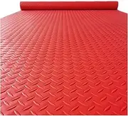 1/8 Inch Thick Outdoor Large Rubber Mat, Waterproof Non-Slip Cuttable Garage Home Gym Floor Dog Bowls Crate Mat Rubber Flooring Rolls, Diamond Plate Pattern (Color : Red, Size : 4ft x 14ft/1.21m x 4