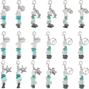 SUNNYCLUE 1 Box 28Pcs 7 Styles Ocean Markers Charms Gemstone Stitch Markers Alloy Gemstone Beach Shells Hawaii Lobster Clasp Knitting Charms for Jewellery Making Diy Weaving Sewing Crafts Supplies