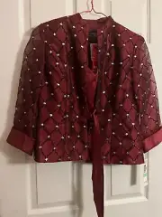R & M Richards 2 Pc Evening Burgundy Top w Black Accent Jacket 8P NWT Free Ship