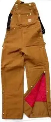 Carhartt R41 BROWN Duck Zip to thigh Bib Overalls QUILT LINED 48X34