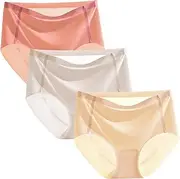 [HEJIGOOD] 3 Pack Womens Briefs Underwear Seamless No Show Mid Waisted Invisable Hipster Ice Silk Soft Stretchy Panties M-XXL