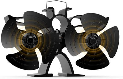 Twin 4 Blade Heat Powered Stove Fan Dual Motor Silent Eco Wood Log Fireplace