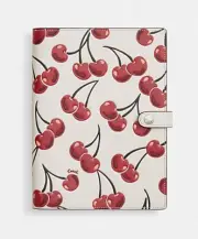 NWT Coach Snap Notebook With Cherry Print CY992 Silver / Chalk Red Multi