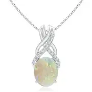 Oval Opal Criss Cross Pendant with Diamonds