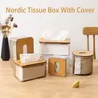 Wood Tissue Paper Holder with Cover Desktop Storage Box Tissue Box Table