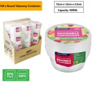 160x Round Food Containers with Lid 300ml Takeaway Meal Prep Take Away Soup Bowl