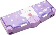 Kawaii Pop-Up Pencil Case, Cartoon Bear Design with Compartments, Timetable, Sharpener, Scissors, Multifunctional Pencil Case for Kids, Girls Gift