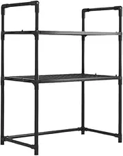 Expandable Microwave Shelf, Microwave Rack, Kitchen Corner Shelf, 2 Tier Space-Saving Design Expandable & Adjustable Modern Aesthetic and Easy Assembly for Home Officce