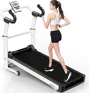 Treadmills,Foldable Mechanical Treadmill Home Small Silent Walking Machine Sports Fitness Equipment,with LED Display and Heart Rate Test Function,Black