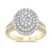 Meera Double Halo Oval Shaped Ring with 1.00ct of Laboratory Grown Diamonds in 9kt Yellow Gold