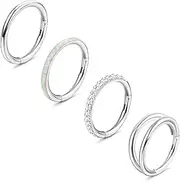 [Kakonia] 18G 16G Surgical Steel Nose Rings Hoops for Women Opal CZ Septum Rings Clicker Hinged Segment Nose Ring Lip Helix Cartilage Conch Daith Rook Nose Body Piercing Jewelry 8mm 10mm